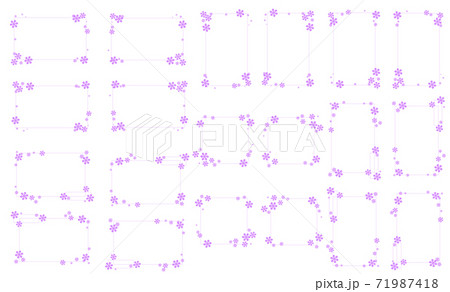 四角い雪の結晶のフレーム集 紫色 のイラスト素材