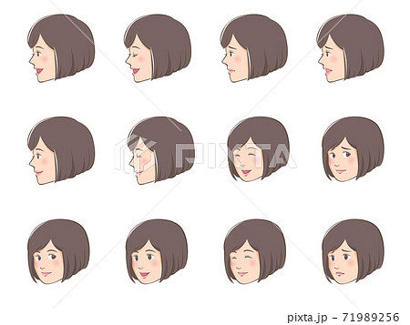 女性の横顔と斜めの顔表情違いのイラスト素材