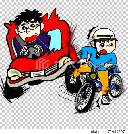 自転車で飛び出し注意のイラスト素材