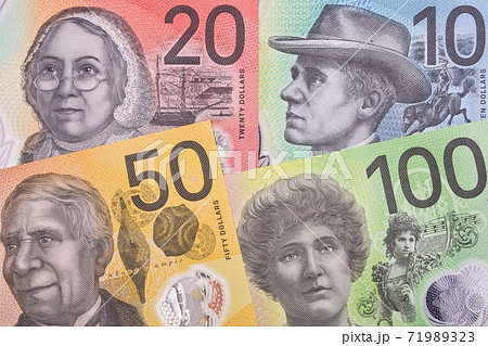 Australian money a background with new series of banknotes Australian money a background with new series of banknotes 71989323