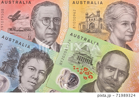 Australian money a background with new series of banknotes Australian money a background with new series of banknotes 71989324