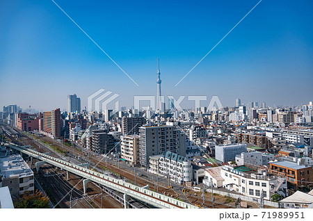 江東区亀戸から見えるスカイツリーの写真素材