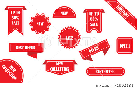 Sale red ribbons set. Ribbons of specials and sales, discounts and best offers. Vector illustration 71992131