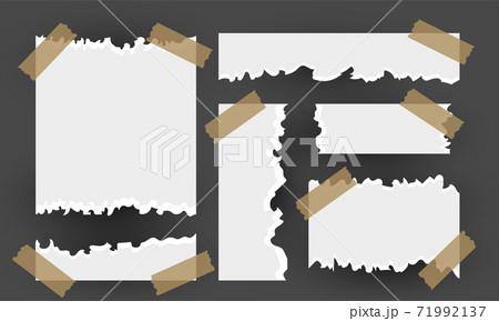 A set of torn sheets of paper with a sticker. Blank torn paper templates with free space for text. Vector illustration collection 71992137