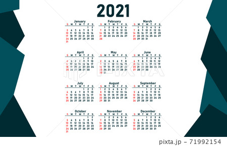 2021 new year calendar design in modern print style. Months and weekends of 2021 new year. Vector illustration 71992154