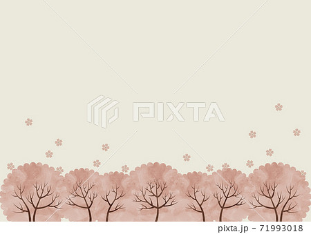 横並びの桜の木 花びら 水彩 イラストのイラスト素材