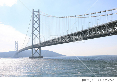 世界一のつり橋 明石海峡大橋の写真素材