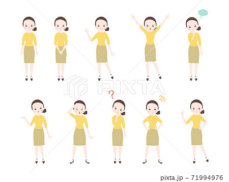 全身で10種類のポーズをとる若い女性のセット 主線なし のイラスト素材 全身で10種類のポーズをとる若い女性のセット 主線なし のイラスト素材