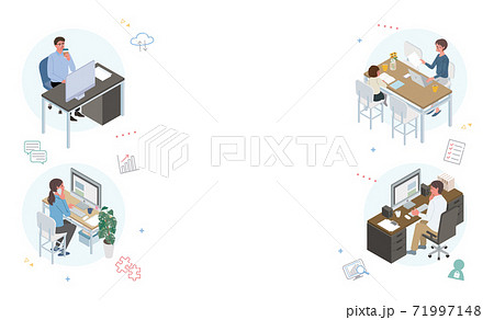 リモートワーク オンライン会議　イメージイラスト　アイソメトリック 71997148