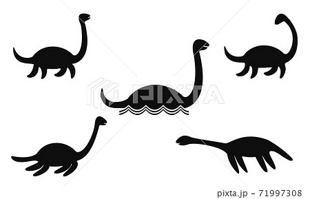 Set of Nessie or Loch Ness monster silhouettes isolated on white backgroung. Vector illustration 71997308