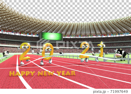 2021 (Reiwa 3rd year) New Year's card material with an athletics stadium as a motif because it is the year of the Olympic Games 2021 (Reiwa 3rd year) New Year's card material with an athletics stadium as a motif because it is the year of the Olympic Games 71997649