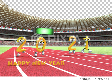2021 (Reiwa 3rd year) New Year's card material with an athletics stadium as a motif because it is the year of the Olympic Games 71997654