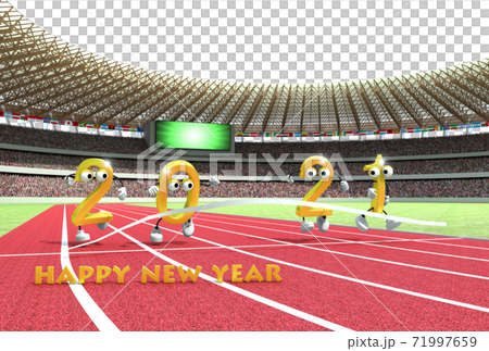 2021 (Reiwa 3rd year) New Year's card material with an athletics stadium as a motif because it is the year of the Olympic Games 71997659