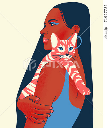 Young woman holding a cat. Portrait. 71997782