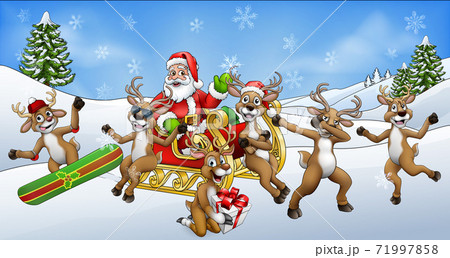 Christmas Fun Scene Santa Claus Sled and Reindeer 71997858