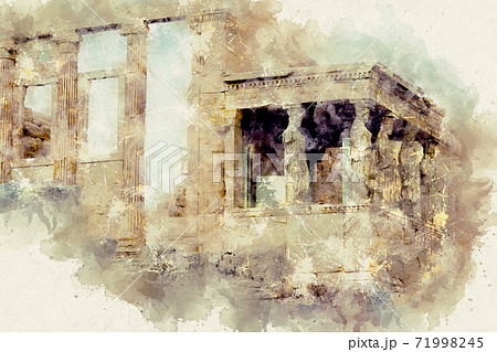 Temple Erechtheion with the famous porch of the caryatids instead of columns in the Acropolis Temple Erechtheion with the famous porch of the caryatids instead of columns in the Acropolis 71998245