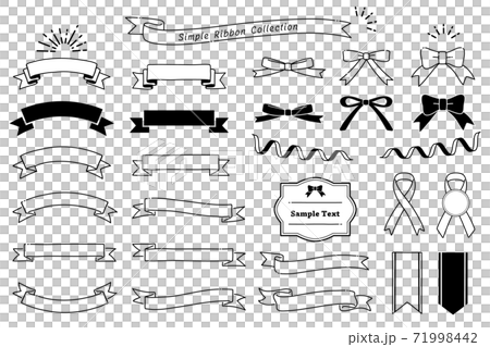 手描き風のシンプルなリボン素材セット モノクロ のイラスト素材 71998442 Pixta