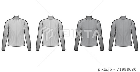 Turtleneck ribbed-knit sweater technical fashion illustration with long sleeves, oversized body Turtleneck ribbed-knit sweater technical fashion illustration with long sleeves, oversized body 71998630