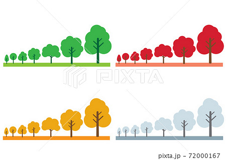 木のイラスト 四季と成長色とりどりの木 Trees Illustration Four Seasonのイラスト素材
