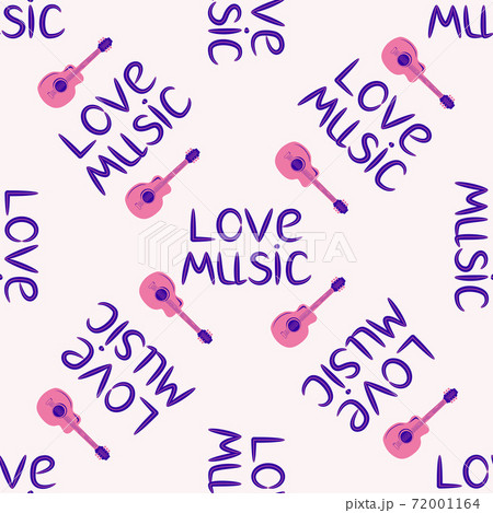 Love music seamless pattern with country guitar, music notes, treble clef, hearts, decorative elements. Love music seamless pattern with country guitar, music notes, treble clef, hearts, decorative elements. 72001164