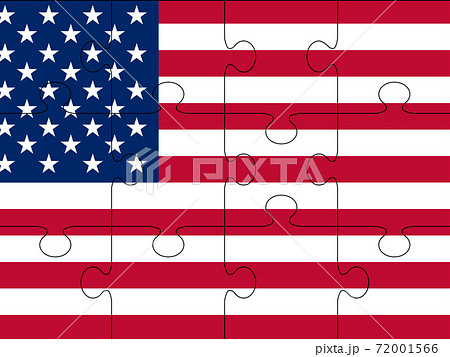 Vector colorful puzzle with USA flag - made from puzzle pieces. Many-colored puzzle pattern (removable pieces). Vector illustration 72001566