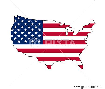 Vector illustration of waving American Flag on dark background. United States Flag with silhouette map of USA. 72001569