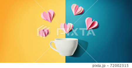 Coffee cup with paper craft hearts Coffee cup with paper craft hearts 72002315