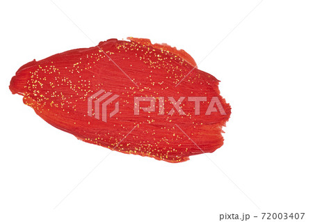 Red paint spot. A spot painted with a brush with flecks of Golden confetti crumbs Red paint spot. A spot painted with a brush with flecks of Golden confetti crumbs 72003407