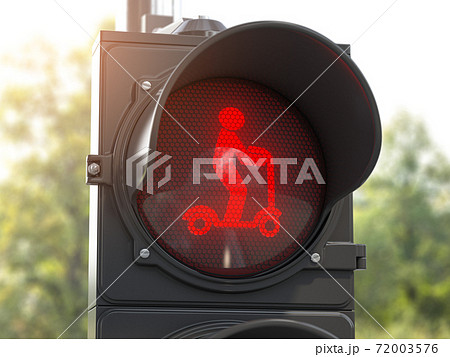 Scooter prohibition concept. Traffic light with red scooter silhouette. 72003576