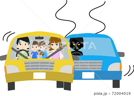 家族で車でドライブ中に悪質 迷惑ドライバーに後ろから煽り運転されるシーンのイラストのイラスト素材