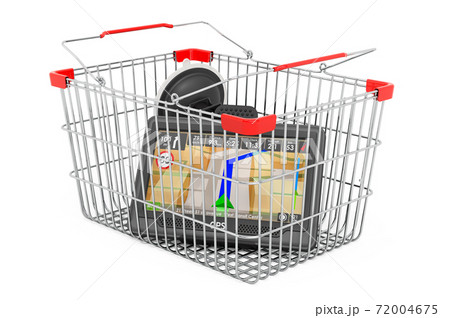 Shopping basket with GPS navigation device, 3D rendering Shopping basket with GPS navigation device, 3D rendering 72004675