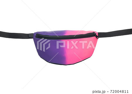 Purple and pink waist bag isolated on white background. Close-up. 72004811