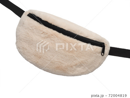 Beige belt bag on a white background. Close-up. Beige belt bag on a white background. Close-up. 72004819