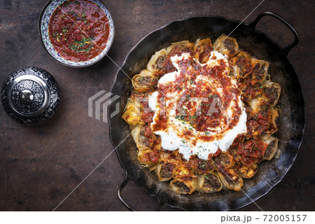 Traditional Turkey kolay yufka manti oven backed with lamb mincemeat 72005157