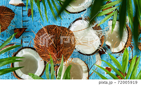 Freeze Motion of Water Splashing on Coconuts Freeze Motion of Water Splashing on Coconuts 72005919