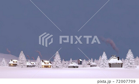 Winter snowbound township at dusk 3D 72007709