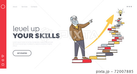 Developing Mental Issues, Ladder to Success. Training Landing Page Template. Man Climb at Books Stairs with Bulb on Top Developing Mental Issues, Ladder to Success. Training Landing Page Template. Man Climb at Books Stairs with Bulb on Top 72007885