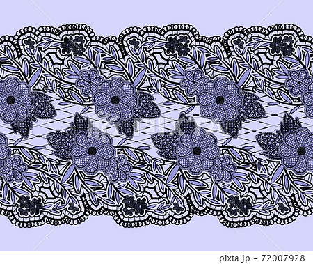 Seamless lace blue textured ribbon. Horizontal pattern of a mesh of flowers and leaves. Seamless lace blue textured ribbon. Horizontal pattern of a mesh of flowers and leaves. 72007928