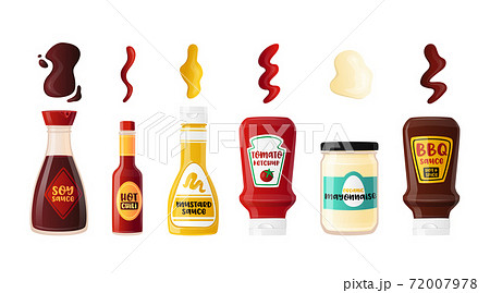 Set Realistic Bottles Sauces With Labels のイラスト素材