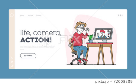 Elderly People Video Communication Landing Page Template. Senior Lady Sitting on Chair Communicate in Internet Elderly People Video Communication Landing Page Template. Senior Lady Sitting on Chair Communicate in Internet 72008209