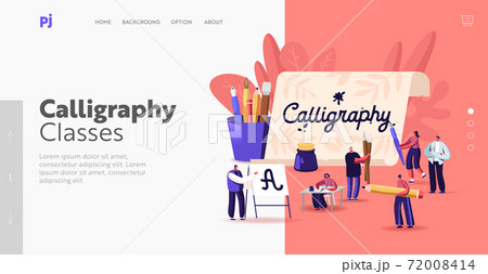 People Practicing in Spelling Lettering and Calligraphy Landing Page Template. Characters Writing Letters, Script, Hobby 72008414