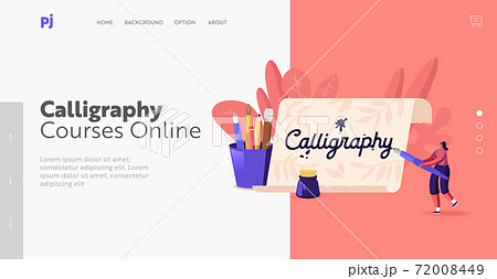 Female Writing Letters, Abc Script, Education Landing Page Template. Tiny Woman with Quill Pen Practicing Spelling Female Writing Letters, Abc Script, Education Landing Page Template. Tiny Woman with Quill Pen Practicing Spelling 72008449