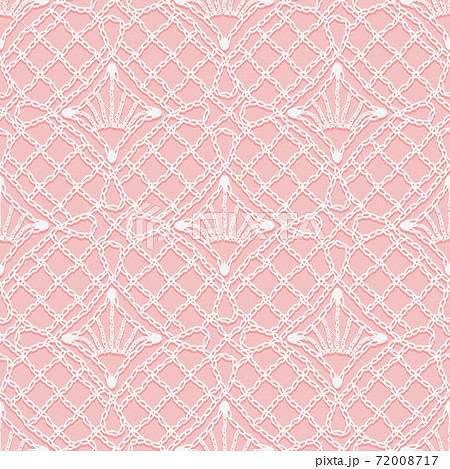 Seamless pattern of Knitted lace. White hinges and threads of ornament on a pink background. 72008717