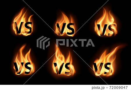 Versus Or Vs With Realistic Fire Flames Icons Setのイラスト素材