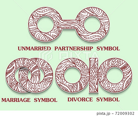 Set of symbols of Partnership. Unmarried, Divorce and Marriage Sign with a pattern in tribal Indian style. Set of symbols of Partnership. Unmarried, Divorce and Marriage Sign with a pattern in tribal Indian style. 72009302