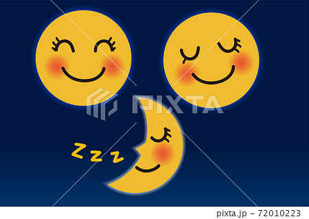擬人化したお月様のイラスト3セット笑顔すました顔寝顔 満月三日月中秋の名月のイラスト素材