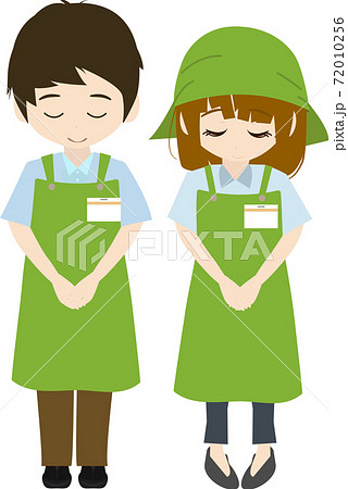 挨拶 礼 お辞儀をするシンプルな男女の店員のイラストのイラスト素材