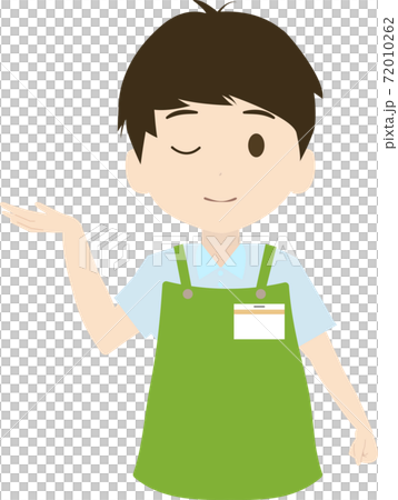 Illustration of a simple male clerk who closes one eye and guides Illustration of a simple male clerk who closes one eye and guides 72010262