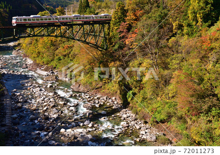 橋梁を渡る富山地方鉄道の特急電車 橋梁を渡る富山地方鉄道の特急電車 72011273