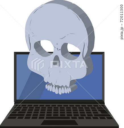 どくろマークとノートパソコンのイラストのイラスト素材